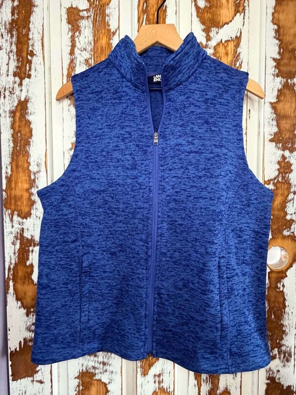 Lands' End Women’s Sweater Fleece Full Zip Vest Blue Heathered Size L